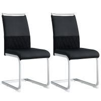Set de 2 Scaune moderne pentru sufragerie, cu spătar înalt, din PU și material textil, pentru Bucătărie și birou, Negru