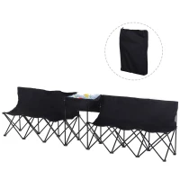 Outsunny 6 Seat Folding Sports Bench Portable Sports Team Bench Spectator Chair with Cooler Bag and Carrying Bag for Outdoor Picnic Camping - Black(m-10)