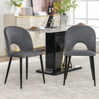 Set de 2 scaune tapițate pentru sufragerie din catifea cu spătar diamantat și structură din metal, 47x44x84 cm, Gri(m-2)