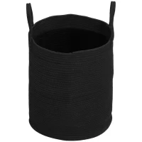 HOMCOM Coș pentru Rufe de 36L, Portabil și Pliabil cu Mânere, Coș de Rufe din Bumbac Natural, Ø38x45 cm, Negru(m-10)