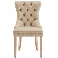 Set di 2 sedie imbottite per sala da Pranzo in Velluto, Design con Cucitura Bottoni, 50x46x91 cm, Marrone Chiaro(m-10)