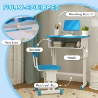 HOMCOM Kids Adjustable Desk and Chair Set, Book Stand, Pen Slot - Blue(m-5)