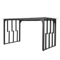 Masă de prânz modernă dreptunghiulară, cu blat din MDF cu model de marmură, 140x80x75 cm, Alb+Negru(m-8)
