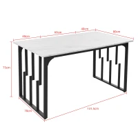 Masă de prânz modernă dreptunghiulară, cu blat din MDF cu model de marmură, 140x80x75 cm, Alb+Negru(m-3)