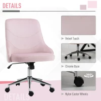 Vinsetto Elegante Bureaustoel in Fluweel Roze met Verstelbare Zithoogte en Kantelfunctie(m-6)
