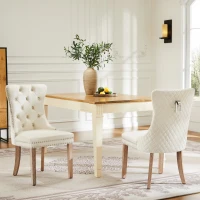 Set di 2 sedie imbottite per sala da Pranzo in Velluto, Design con Cucitura Bottoni, 50x46x91 cm, Beige(m-4)