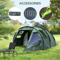 Outsunny Two Room Tunnel Tent Camping Tent for  3-4 Man with Windows, Covers, Carry Bag, for Fishing, Hiking, Sports, Green(m-7)