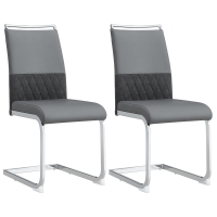 Set de 2 scaune moderne pentru sufragerie, cu spătar înalt, din PU și material textil, pentru bucătărie și birou, Gri