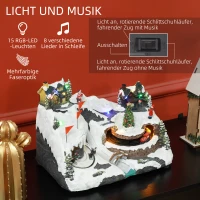 HOMCOM Ruchome miasteczko bożonarodzeniowe z oświetleniem LED, muzyką, obracającymi się łyżwiarzami i jeżdżącym pociągiem, dekoracja stołowa(m-5)
