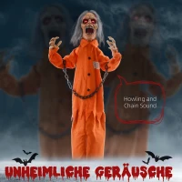 HOMCOM Geest van de Gevangene, Halloween deco, griezelige geluiden, rode ogen, beweegbaar, Oranje(m-4)