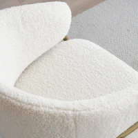 Sedia Imbottita in Velluto di Agnello con Braccioli, Schienale con Motivo a Fori, Gambe Dorate, 49x48x78 cm, Bianco(m-7)