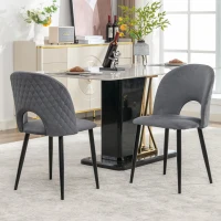 Set de 2 scaune tapițate pentru sufragerie din catifea cu spătar diamantat și structură din metal, 47x44x84 cm, Gri(m-4)