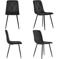 Set de 4 scaune tapițate în catifea twill pentru sala de mese cu spătar, structură din metal, 45x40x86 cm, Negru(m-1)