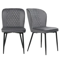 Set de 2 scaune tapițate pentru sufragerie din catifea cu spătar și structură din metal, 47x43x86 cm, Gri(m-1)