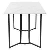 Masă de prânz modernă dreptunghiulară, cu blat din MDF cu model de marmură, 140x80x75 cm, Alb+Negru(m-8)