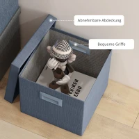 HOMCOM Opbergdozenset, Afneembaar Deksel, Handvatten, Opvouwbaar, Stapelbaar, Linnen-Look, Blauw(m-5)