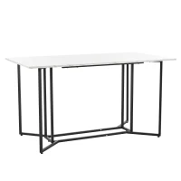 Masă de prânz modernă dreptunghiulară, cu blat din MDF cu model de marmură, 140x80x75 cm, Alb+Negru(m-1)