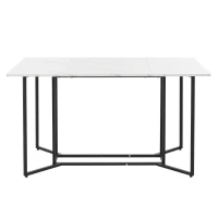 Masă de prânz modernă dreptunghiulară, cu blat din MDF cu model de marmură, 140x80x75 cm, Alb+Negru(m-9)