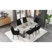 Set de 4 scaune tapițate pentru sufragerie cu spătar, structură din metal, 44x46x86 cm, Negru(m-4)