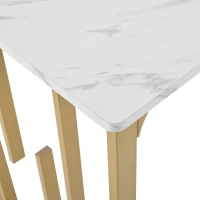 Masă de prânz modernă dreptunghiulară, cu blat din MDF cu model de marmură, 140x80x75 cm, Alb+Auriu(m-4)