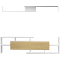 Homcom Mobilier TV 153,6×25×42 cm – Alb cu Rafturi si Dulap Perete(m-10)