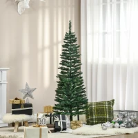 HOMCOM Brad Artificial de Crăciun cu Crengi Realiste, Brad Înalt și Îngust cu Bază din Plastic, Ø46x150 cm, Verde(m-8)