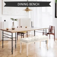HOMCOM Bancă de Pat Vintage cu Butoni, Bancă Capitonată cu Picioare din Lemn, 110x40x48 cm, Bej(m-6)