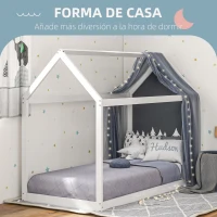 HOMCOM Cama Individual de 90x190 cm Somier de Madera en Forma de Casa Carga 120 kg para Dormitorio Blanco(m-4)