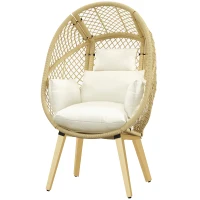 Outsunny Scaun de Grădină Tapițat cu Tetieră, Scaun din Poliester și Oțel, 88x85x143 cm, Crem(m-10)