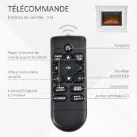 HOMCOM Cheminée électrique Grande Taille 2000 W Effet Flammes LED minuterie température luminosité réglables télécommande fournie Blanc(m-5)