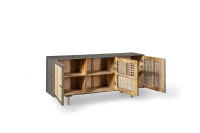 STONES Madia in legno di mango con ante in rattan intrecciato, 160x38x75, Grigio(m-4)