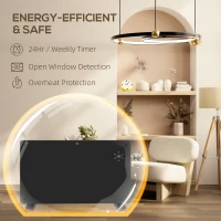 HOMCOM Electric Heater Wifi Smart App, 1500W Glass Panel Heater Radiator, Freestanding or Wall Mounted Convector Space Heater with LED Display, 24Hr 7 Day Timer, Adjustable Thermostat, Remote Control(m-6)