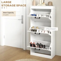 HOMCOM Dulap Spațios pentru Pantofi cu 3 Sertare Rabatabile pentru 15 Perechi de Pantofi, 54x24x117,5 cm, Alb(m-4)
