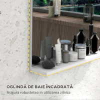 kleankin Oglindă de Baie de Perete cu Raft, Oglindă Modernă Multifuncțională, 60x12x40 cm, Alb(m-6)