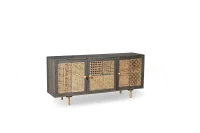 STONES Madia in legno di mango con ante in rattan intrecciato, 160x38x75, Grigio(m-1)