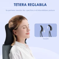 HOMCOM Scaun Ergonomic de Birou Înclinabil cu Suport Lombar, Tetieră și Înălțime Reglabilă, 66x58x115-123 cm, Negru(m-4)