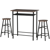 HOMCOM Bartafel Set, 3-delig, Tafel & 2 Krukken, Opbergrek, Industrieel Ontwerp, Zwart/Eiken