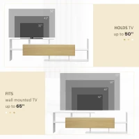 Homcom Mobilier TV 153,6×25×42 cm – Alb cu Rafturi si Dulap Perete(m-7)