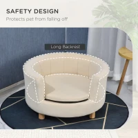 PawHut Canapea Tapițată pentru Câini cu Spătar și Pernă Detașabilă, Culcuș pentru Pisici de Interior, 65x64x37 cm, Crem(m-5)