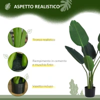 Outsunny Pianta Artificiale Uccello del Paradiso Alta 120cm con Vaso per Interni ed Esterni(m-4)