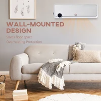 HOMCOM Aerotermă de Perete cu 3 Moduri, Timer 12h și Oscilație 30°, 56x18,5x11,7 cm, Argintiu(m-9)
