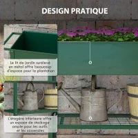 Outsunny Jardinière sur Pieds Potager dim. 109L x 44l x 80H cm étagère 2 Roues + Insert d'irrigation métal Vert(m-5)