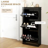 HOMCOM Dulap pentru Depozitarea Pantofilor cu 3 Sertare Rabatabile pentru 15 Perechi de Pantofi, 54x24x117,5 cm, Negru(m-4)