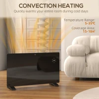 HOMCOM Electric Heater Wifi Smart App, 1500W Glass Panel Heater Radiator, Freestanding or Wall Mounted Convector Space Heater with LED Display, 24Hr 7 Day Timer, Adjustable Thermostat, Remote Control(m-5)