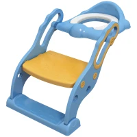 ZONEKIZ Reductor și Scăunel Înălțător WC cu Scară Reglabilă, Mânere și Pernă Detașabilă, 67,9x42,8x51,5 cm, Albastru(m-10)