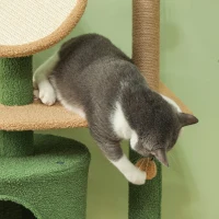 PawHut Krabpaal, 139 cm met hol, speelballen, sisal-krabpalen en platformen, voor twee katten, Groen(m-9)