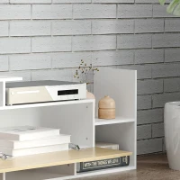 Homcom Mobilier TV 153,6×25×42 cm – Alb cu Rafturi si Dulap Perete(m-9)