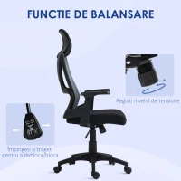HOMCOM Scaun Ergonomic de Birou Înclinabil cu Suport Lombar, Tetieră și Înălțime Reglabilă, 66x58x115-123 cm, Negru(m-5)