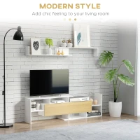 Homcom Mobilier TV 153,6×25×42 cm – Alb cu Rafturi si Dulap Perete(m-4)