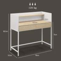 HOMCOM Secretária Moderna Mesa de Escritório com 2 Gavetas e Prateleira Mesa de Estudo 106x51,5x102,5 cm Branco e Carvalho(m-3)